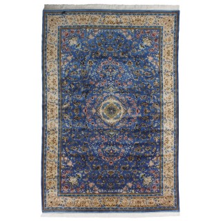 سجادة صناعية بنقشة زاوية وترنج مزخرف بالورود، أكريليك مع حرير بامبو، على الطراز الفارسي، رقم 200200