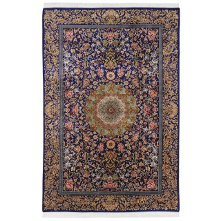 سجادة صناعية بنقشة ترنج مزخرف بالورود، أكريليك مع حرير بامبو، على الطراز الفارسي، رقم 200201