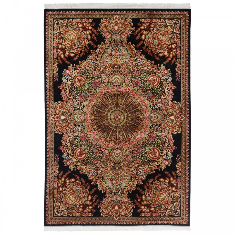 Machine-made Rug, Floral Corner Medallion, Acrylic + Bamboo Silk, Persian Style, Ref 200202