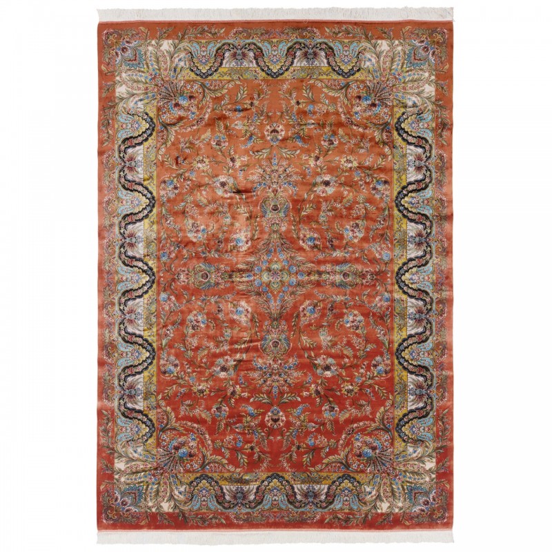 Machine-made Rug, Floral Corner Medallion, Acrylic + Bamboo Silk, Persian Style, Ref 200203