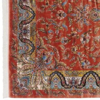 Machine-made Rug, Floral Corner Medallion, Acrylic + Bamboo Silk, Persian Style, Ref 200203