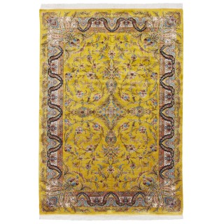 سجادة صناعية بنقشة زاوية وترنج مزخرف بالورود، أكريليك مع حرير بامبو، على الطراز الفارسي، رقم 200203