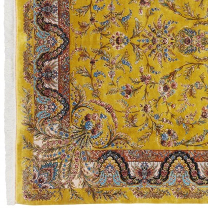 Machine-made Rug, Floral Corner Medallion, Acrylic + Bamboo Silk, Persian Style, Ref 200203