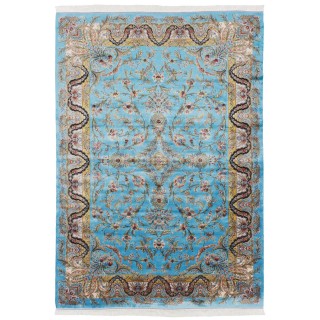 سجادة صناعية بنقشة زاوية وترنج مزخرف بالورود، أكريليك مع حرير بامبو، على الطراز الفارسي، رقم 200203