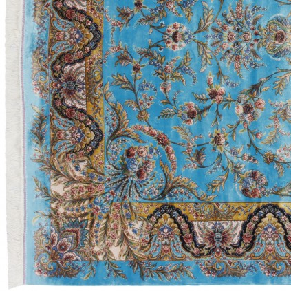 Machine-made Rug, Floral Corner Medallion, Acrylic + Bamboo Silk, Persian Style, Ref 200203