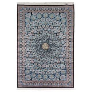 سجادة صناعية بنقشة قبة مزخرف بالورود، أكريليك مع حرير بامبو، على الطراز الفارسي، رقم 200206