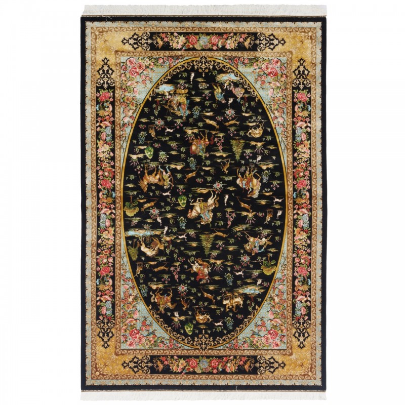 Machine-made Rug, Hunting Scene All-over, Bamboo Silk, Persian Style, Ref 800208