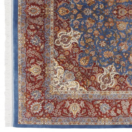 فرش ماشینی طرح لچک ترنج گلدار، ابریشم بامبو، سبک پارسی، کد 800210