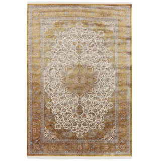 سجادة صناعية بنقشة زاوية وترنج مزخرف بالورود، حرير بامبو، على الطراز الفارسي، رقم 800210