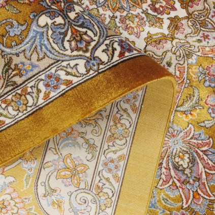 فرش ماشینی طرح لچک ترنج گلدار، ابریشم بامبو، سبک پارسی، کد 800210