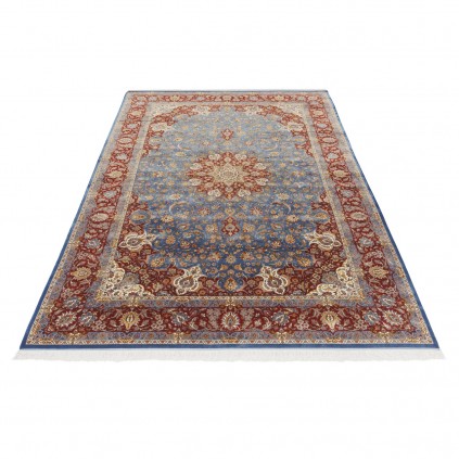 فرش ماشینی طرح لچک ترنج گلدار، ابریشم بامبو، سبک پارسی، کد 800210