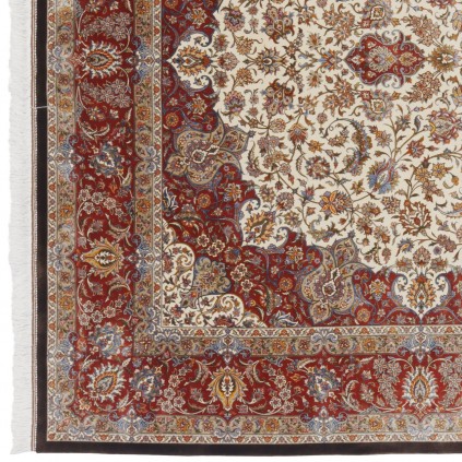 فرش ماشینی طرح لچک ترنج گلدار، ابریشم بامبو، سبک پارسی، کد 800210