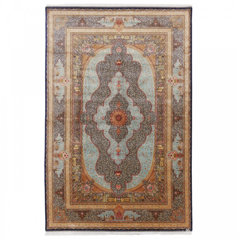 Machine-made Rug, Floral Corner Medallion, Bamboo Silk, Persian Style, Ref 800212