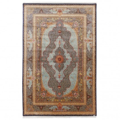 Machine-made Rug, Floral Corner Medallion, Bamboo Silk, Persian Style, Ref 800212