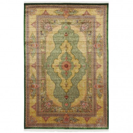 Machine-made Rug, Floral Corner Medallion, Bamboo Silk, Persian Style, Ref 800212