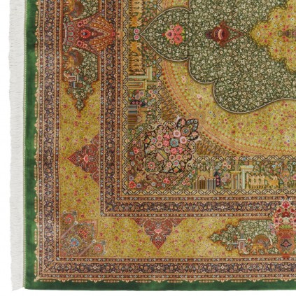 Machine-made Rug, Floral Corner Medallion, Bamboo Silk, Persian Style, Ref 800212