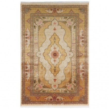 Machine-made Rug, Floral Corner Medallion, Bamboo Silk, Persian Style, Ref 800212