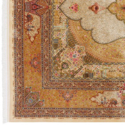 Machine-made Rug, Floral Corner Medallion, Bamboo Silk, Persian Style, Ref 800212