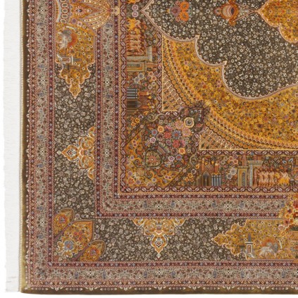 Machine-made Rug, Floral Corner Medallion, Bamboo Silk, Persian Style, Ref 800212
