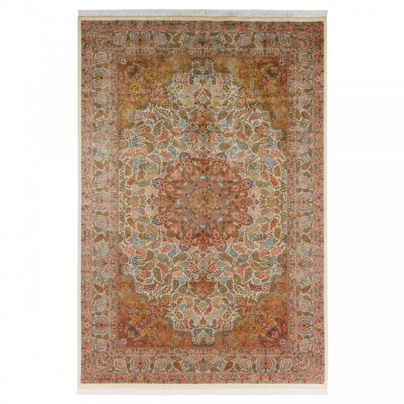 Machine-made Rug, Floral Corner Medallion, Bamboo Silk, Persian Style, Ref 800214