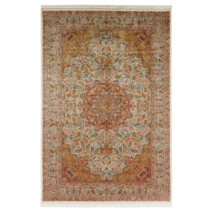 Machine-made Rug, Floral Corner Medallion, Bamboo Silk, Persian Style, Ref 800214
