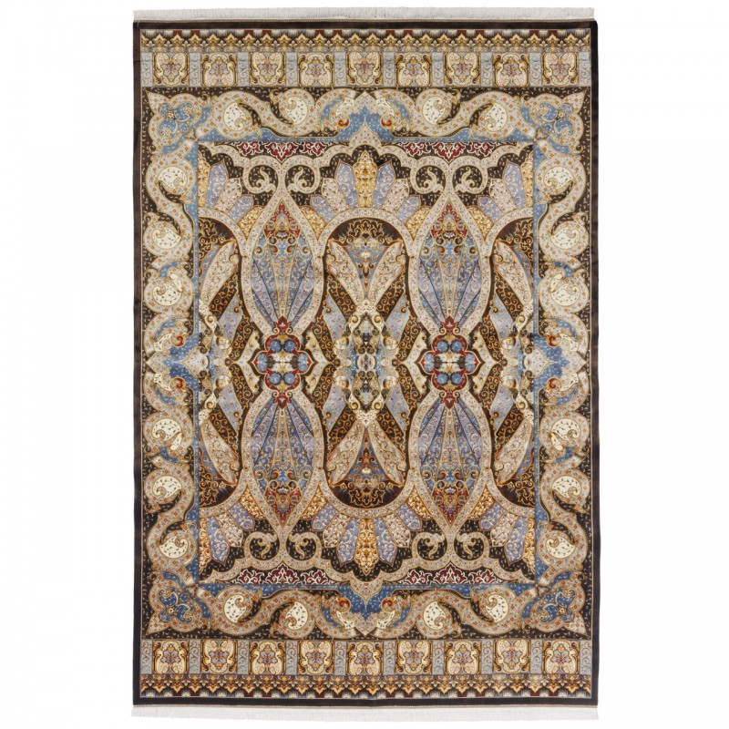 فرش ماشینی طرح سراسر مدرن، ابریشم بامبو، سبک پارسی، کد 800217