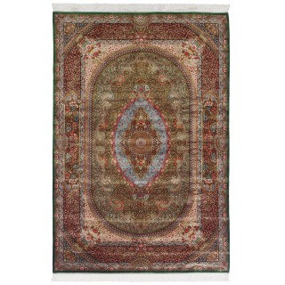 Machine-made Rug, Floral Medallion, Acrylic + Bamboo Silk, Persian Style, Ref 200218