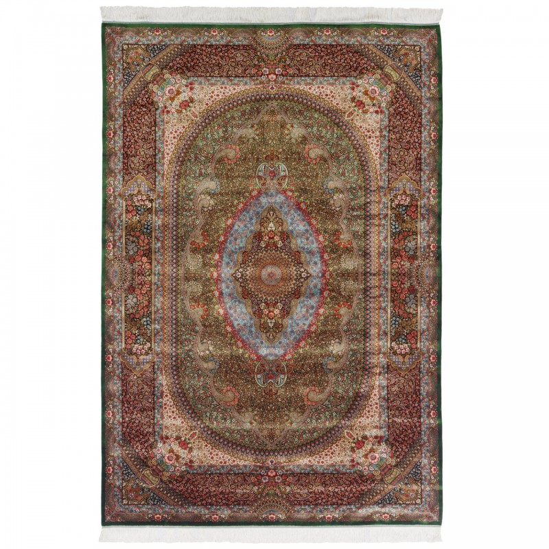Machine-made Rug, Floral Medallion, Acrylic + Bamboo Silk, Persian Style, Ref 200218