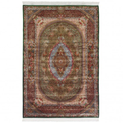 Machine-made Rug, Floral Medallion, Acrylic + Bamboo Silk, Persian Style, Ref 200218