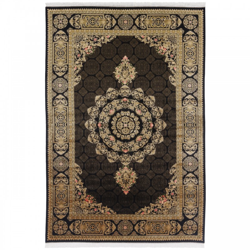 Machine-made Rug, Neoclassic Corner Medallion, Bamboo Silk, Persian Style, Ref 800219