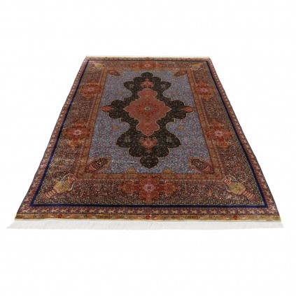 سجادة صناعية بنقشة ترنج مزخرف بالورود، أكريليك مع حرير بامبو، على الطراز الفارسي، رقم 200221