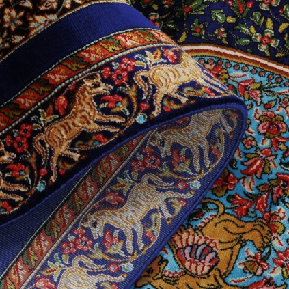 سجادة صناعية بنقشة ترنج مزخرف بالورود، أكريليك مع حرير بامبو، على الطراز الفارسي، رقم 200221