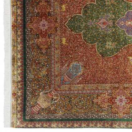 سجادة صناعية بنقشة ترنج مزخرف بالورود، أكريليك مع حرير بامبو، على الطراز الفارسي، رقم 200221
