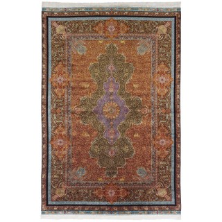 Machine-made Rug, Floral Medallion, Acrylic + Bamboo Silk, Persian Style, Ref 200221