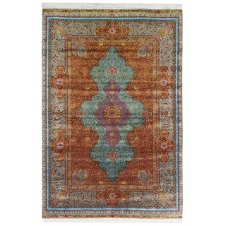 Machine-made Rug, Floral Medallion, Acrylic + Bamboo Silk, Persian Style, Ref 200221
