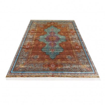 سجادة صناعية بنقشة ترنج مزخرف بالورود، أكريليك مع حرير بامبو، على الطراز الفارسي، رقم 200221