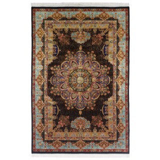 سجادة صناعية بنقشة ترنج مزخرف بالورود، أكريليك مع حرير بامبو، على الطراز الفارسي، رقم 200222