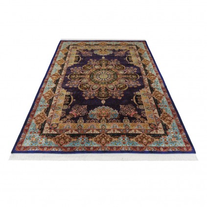 سجادة صناعية بنقشة ترنج مزخرف بالورود، أكريليك مع حرير بامبو، على الطراز الفارسي، رقم 200222