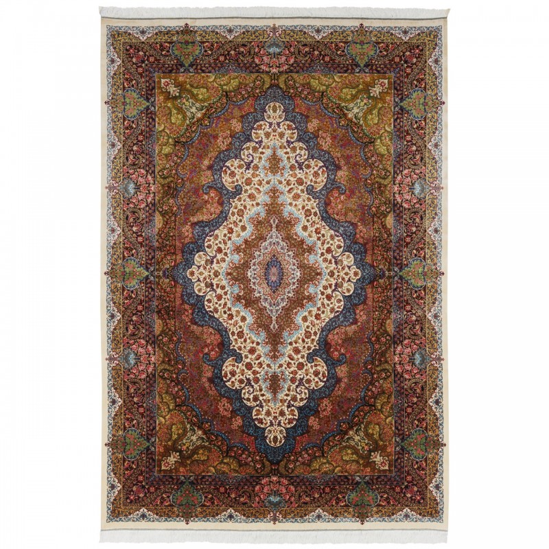Machine-made Rug, Neoclassic Corner Medallion, Acrylic + Bamboo Silk, Persian Style, Ref 200224