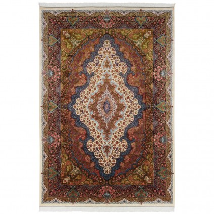 Machine-made Rug, Neoclassic Corner Medallion, Acrylic + Bamboo Silk, Persian Style, Ref 200224