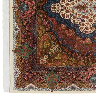Machine-made Rug, Neoclassic Corner Medallion, Acrylic + Bamboo Silk, Persian Style, Ref 200224