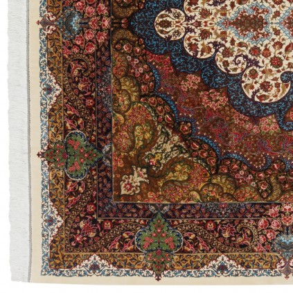 Machine-made Rug, Neoclassic Corner Medallion, Acrylic + Bamboo Silk, Persian Style, Ref 200224