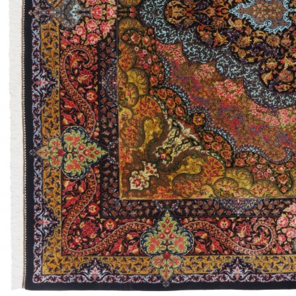 Machine-made Rug, Neoclassic Corner Medallion, Acrylic + Bamboo Silk, Persian Style, Ref 200224