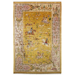 سجادة صناعية بنقشة كامل مشهد الصيد، حرير بامبو، على الطراز الفارسي، رقم 800226