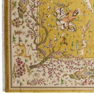 سجادة صناعية بنقشة كامل مشهد الصيد، حرير بامبو، على الطراز الفارسي، رقم 800226