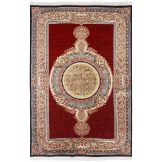 Machine-made Rug, Neoclassic Medallion, Acrylic + Bamboo Silk, Persian Style, Ref 200227