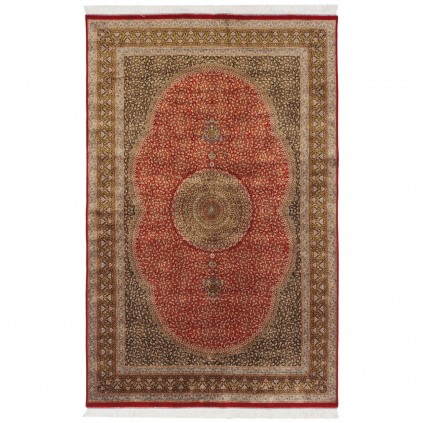 سجادة صناعية بنقشة زاوية وترنج مزخرف بالورود، أكريليك مع حرير بامبو، على الطراز الفارسي، رقم 200229