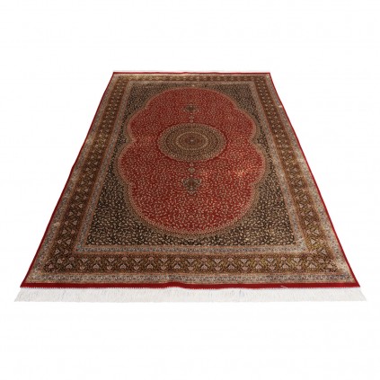 سجادة صناعية بنقشة زاوية وترنج مزخرف بالورود، أكريليك مع حرير بامبو، على الطراز الفارسي، رقم 200229