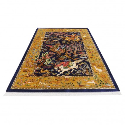 فرش ماشینی طرح سراسر شکارگاه، ابریشم بامبو، سبک پارسی، کد 800230