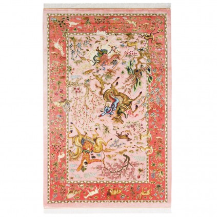 فرش ماشینی طرح سراسر شکارگاه، ابریشم بامبو، سبک پارسی، کد 800230